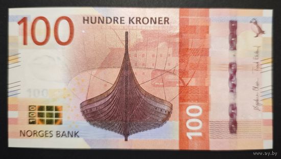Норвегия 100 крон 2016 года. Тип Р-54. Состояние аUNC!
