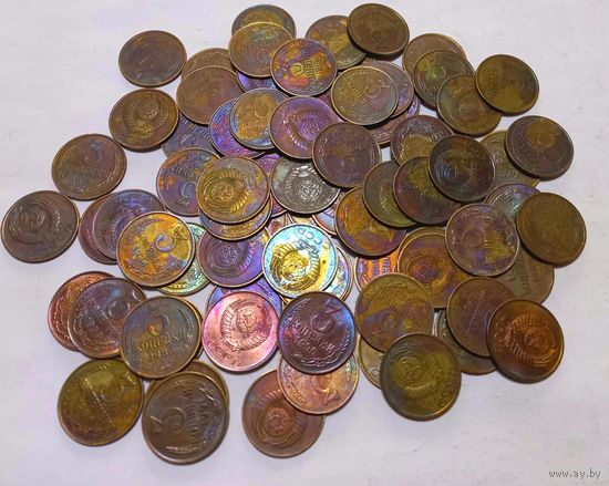 КРАСИВЫЕ В РАДУЖНОЙ ПАТИНЕ 80 монет 3 копеечных после 1961 года