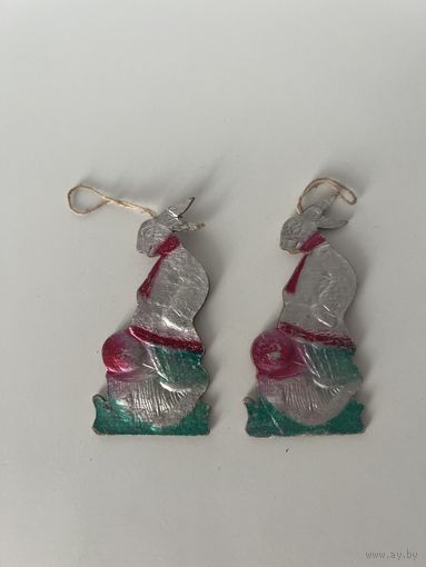Елочная игрушка СССР Заяц колобок картонаж Цена за два