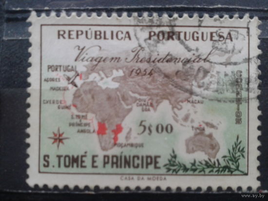 Сан-Томе и Принсипи, колония Португалии,1954. Карта расположения Португальских колоний
