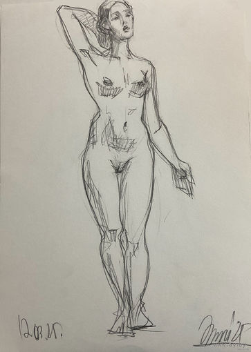 "Обнаженная натурщица стоящая" зарисовка а3