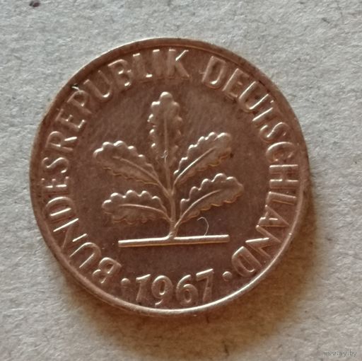 Германия ФРГ 2 пфеннига 1967 год "F", KM# 106 , БРОНЗА