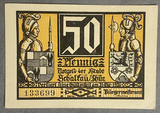 Нотгельд 50 пфеннигов 1921 год. Шалькау,. Веймарская республика