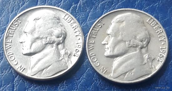 5 центов  1962 Р & D США Джеферсон 2 монеты