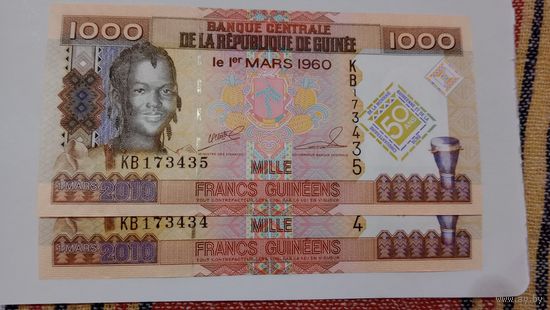 Гвинея 1000 франков 2010 unc  юбилейная
