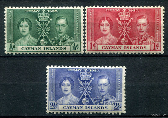 Британские колонии - Каймановы острова - 1937г. - коронация короля Георга VI и королевы Елизаветы - 3 марки - полная серия, MLH [Mi 98-100]. #2-Bc-130-A-2