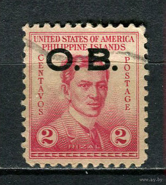 Американские колонии - Филиппины - 1935 - Хосе Рисаль 2С с надпечаткой О. В. Dienstmarken - [Mi.16d] - 1 марка. Гашеная.  (Лот 6Js)-T25P1