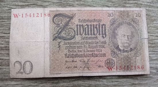 Werty71 Германия 20 марок 1924 1929 банкнота Веймарская Республика Веймар