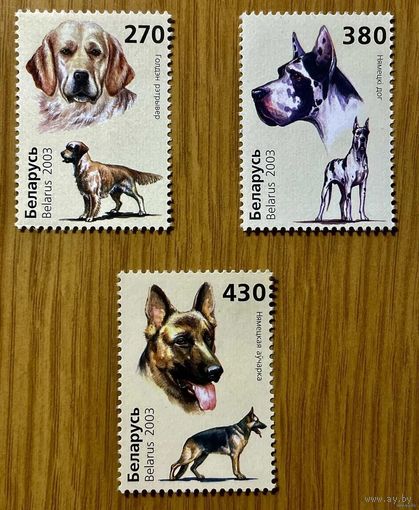 Марки РБ. Собаки. 2003год ### 520, 521. 522 Голден ретривер. Немецкий дог. Немецкая овчарка