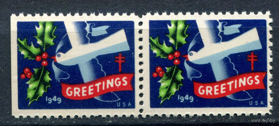 США, виньетки - 1949г. - Рождество, Новый Год. Борьба с туберкулёзом - 2 марки - сцепка - MNH. Без МЦ!