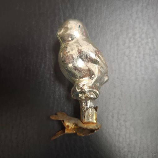 Игрушка елочная стеклянная. На прищепке. СССР. Цыпленок