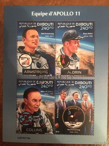 Джибути 2019. Астронавты миссии Аполло 11. Блок.