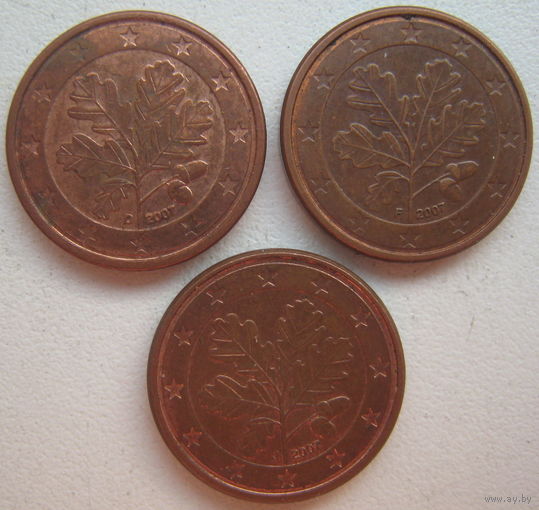 Германия 1 евроцент 2007 г. (A) (D) (F) (G) (J). Цена за 1 шт.