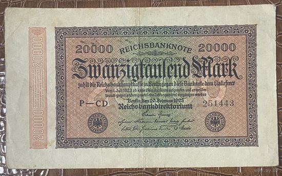 Банкнота 20000 марок 1923 год. Веймарская республика.