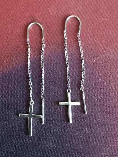 Серьги длинные серебро 925