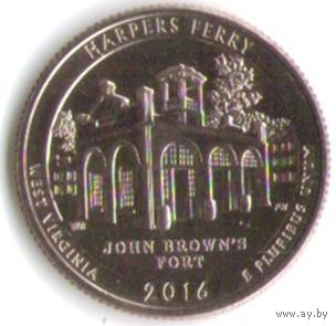 25 центов 2016 г. Парк=33 Национальный исторический парк Харперс Ферри Западная Вирджиния Двор D _состояние UNC