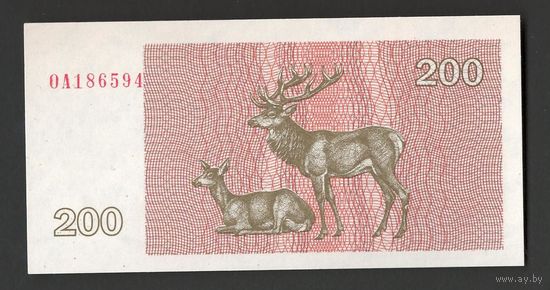 Литва 200 талонов 1992 года. Состояние UNC!