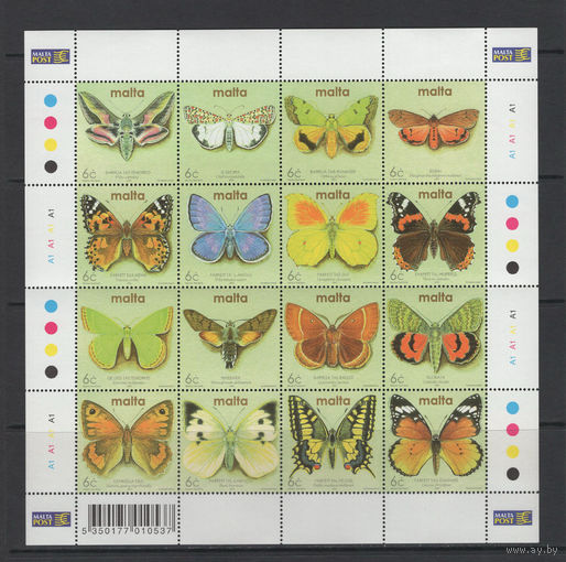 Мальта 2002  Бабочки Лист 16 марок