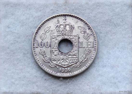 Werty71 Румыния 100 леев 1936 гашение путем перфорации
