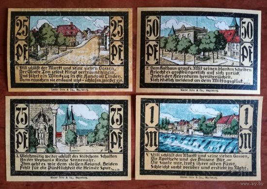 Германия, набор нотгельдов 4 шт. 25+50+75 пф.+1 марка 1923 год, UNC-