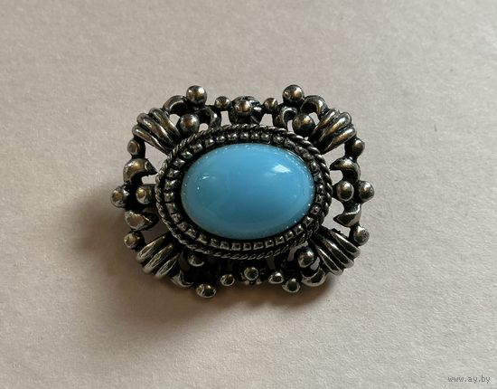 Брошь Смальта под Бирюзу оправа под Серебро Англия 60-е
