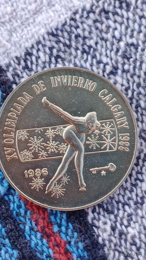 Куба 1 песо 1986 Олимпийские зимние игры 88 коньки