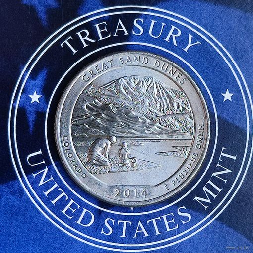 США 25 центов 2014г. (D). Национальный парк Грейт-Санд-Дьюнс.