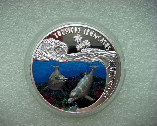 500 франков Руанда 2010. Дельфин. Дельфины. Серебро 999/1000. Сертификат