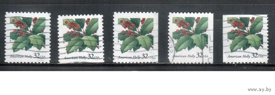 США-1997 (Мих.2902 ВА+BD+BE) , гаш., Стандарт, Флора, Ягоды(одиночка), 5 зубцовок(2)