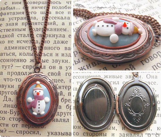 Снеговик. Медный медальон ручной работы