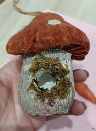 Ёлочная игрушка, грибок, гриб, домик, из пенопласта, папье-маше, велюр