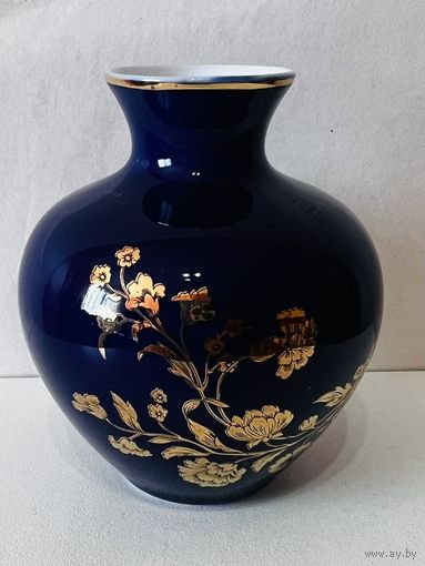 Винтажная фарфоровая миниатюрная ваза для цветов кобальт, золочение royal porzellan Германия. АУКЦИОН не с рубля без МПЦ.