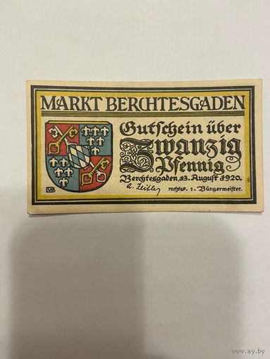 Нотгельд 20 пфеннигов 1921 год. Берштесгаден. Веймарская республика - 2201