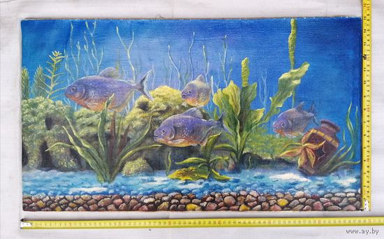 Картина, холст на подрамнике, масло " Морские обитатели ". Как фон для аквариума...